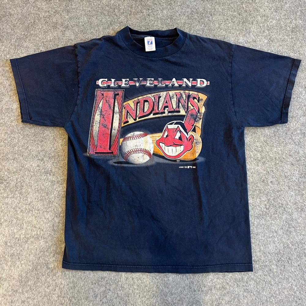 Rare Vintage 1995 Logo 7 Cleveland‎ Indians Faded MLB Baseball T-Shirt  Adult L